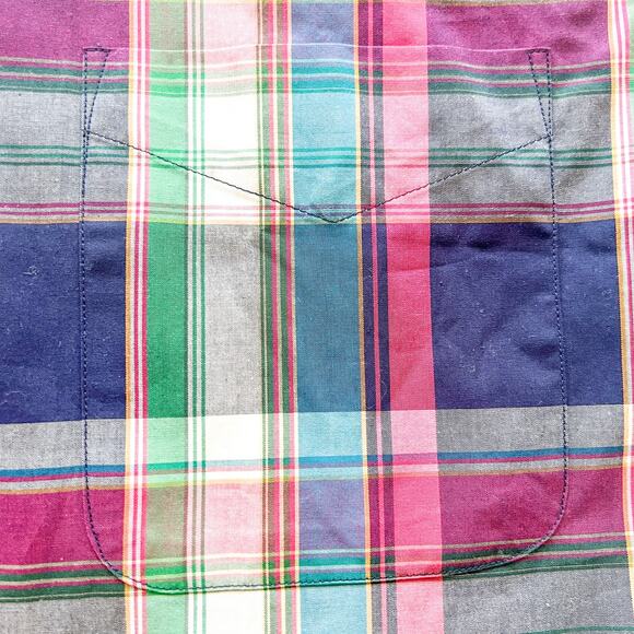 Alan Flusser Mens Medium 100 Cotton Multicolor Plaid 2 Layer Button Down Collar - Picture 5 of 10